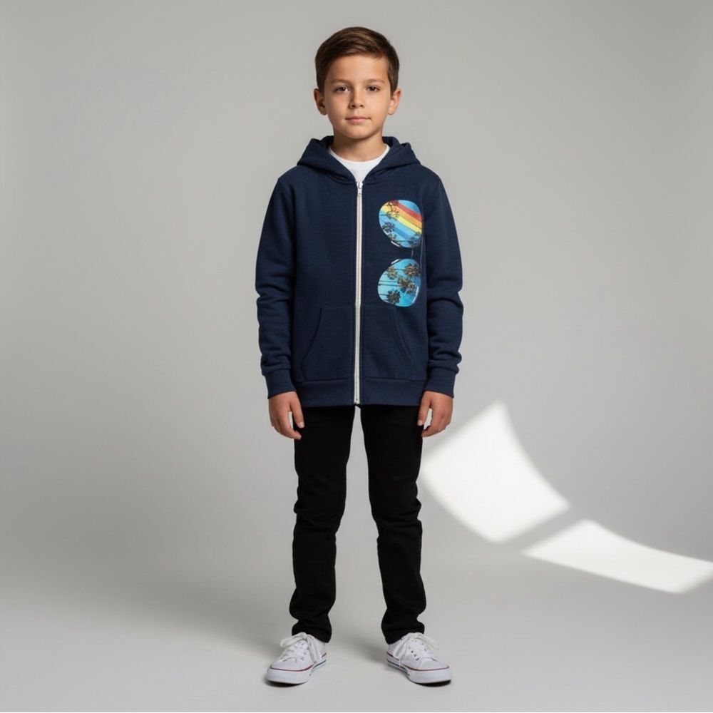 California Vintage Boys Size 10 Grey Full Zip Hoodie with Sunglasses Graphic